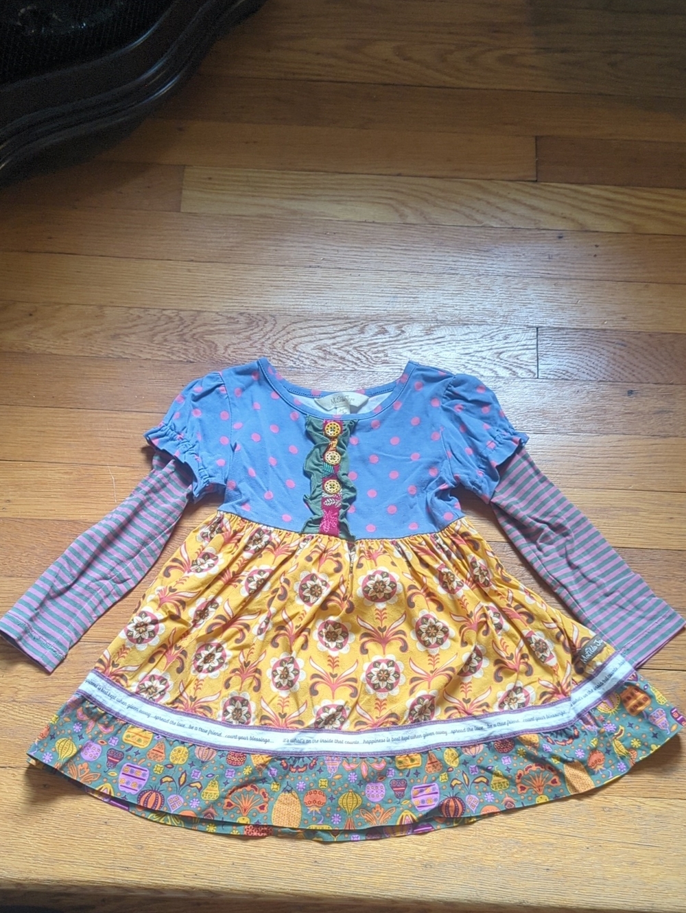 Matilda Jane Periwinkle, Mustard & Pink Polka Dot Dress Size 2T Toddler Girl
